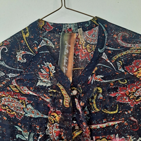 Aratta Dress Maxi Floral Sheer Button Down Blue - Picture 4 of 13